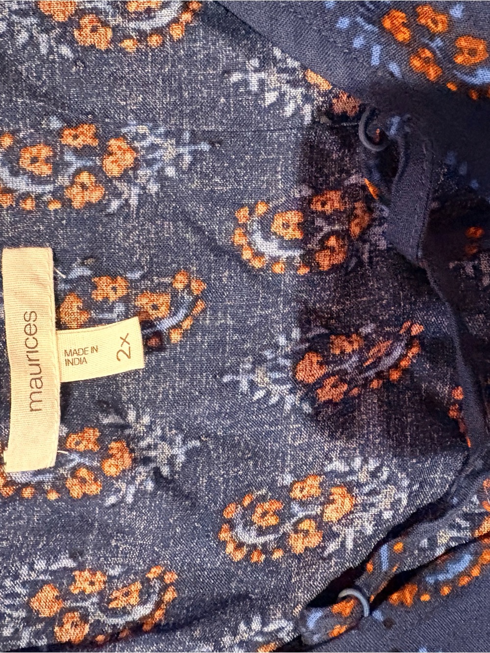 Maurices Blue Paisley Peplum Tank with White and Orange Trim - Picture 2 of 4